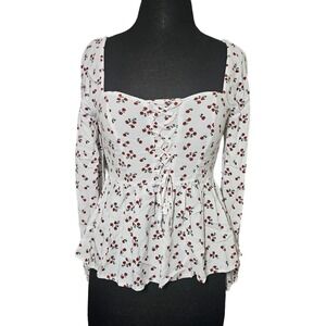 Aeropostale Long Sleeve Square Neck Belted Peplum blouse sz XS